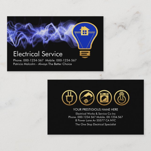 Lightning Powering Lightbulb Home Business Card (Front/Back)