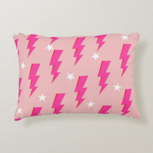 Lightning Star Pink Background Y2K Pattern Accent Pillow