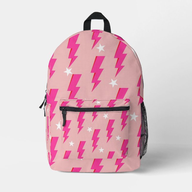 Lightning Star Pink Background Y2K Pattern Printed Backpack (Front)