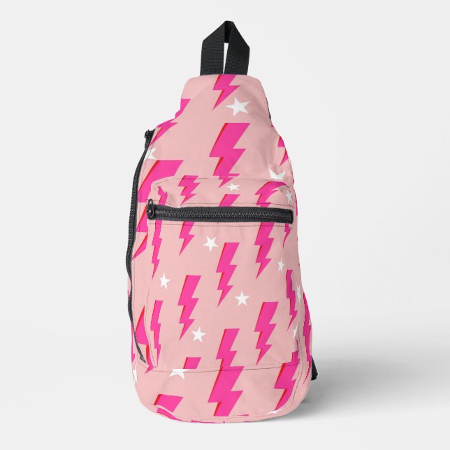Lightning Star Pink Background Y2K Pattern Sling Bag (Front)