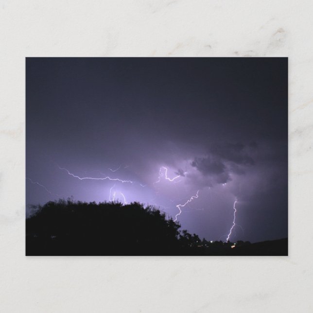 Lightning storm on purple sky postcard (Front)