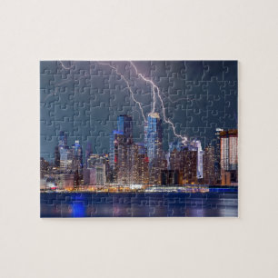Lightning storm over New York Jigsaw Puzzle