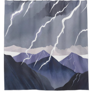 Lightning Storm Watercolor Dark Mountains