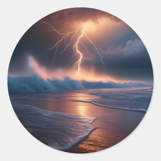 Lightning Strike Beach Two Classic Round Sticker (Front)