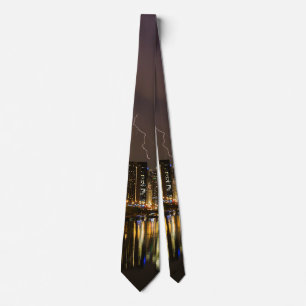 Lightning Strike Over Chicago River Neck Tie