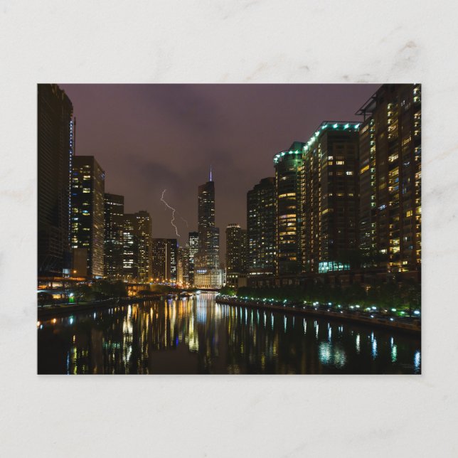 Lightning Strike Over Chicago River Postcard (Front)