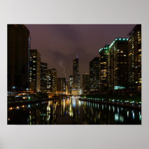 Lightning Strike Over Chicago River Poster