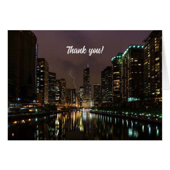 Lightning Strike Over Chicago River Thank You Card (Front Horizontal)