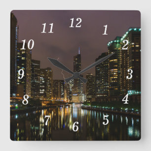Lightning Strike Over Chicago River Wall Clock