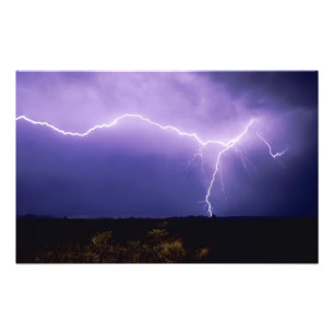 Lightning strike over desert, Big Bend Photo Print