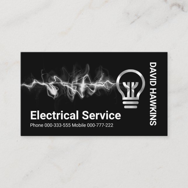 Lightning Strike Powers Silver Bulb Business Card (Front)