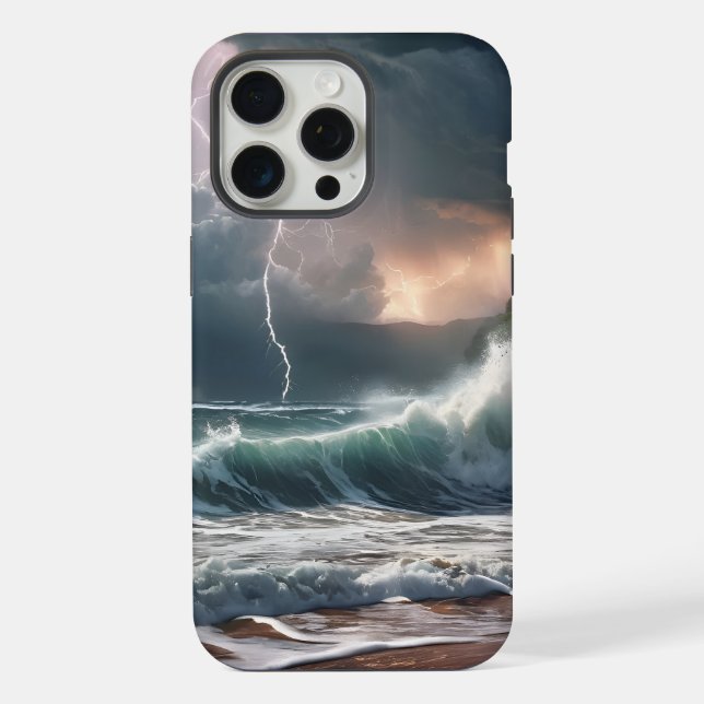 Lightning Strike Waves Beach Landscape iPhone Case (Back)
