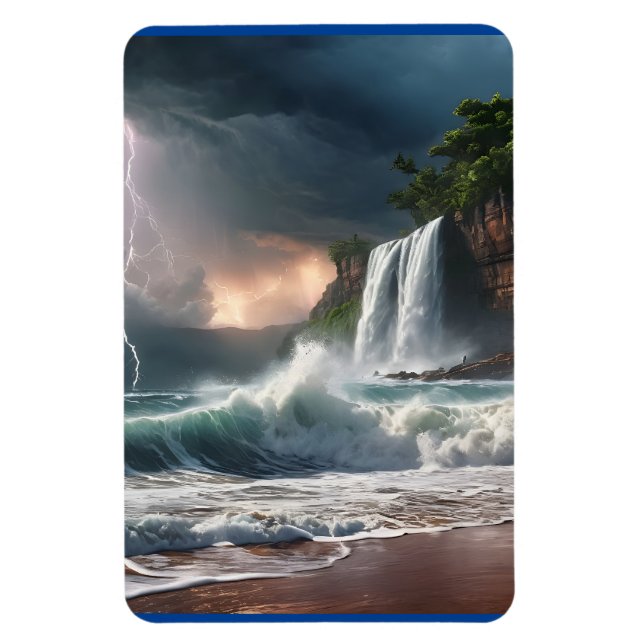 Lightning Strike Waves Beach Landscape Magnet (Vertical)