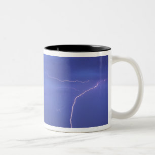 Lightning strikes buttes near Scottsbluff Two-Tone Coffee Mug