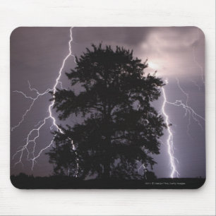 Lightning Strikes In The Sky Behind A Tree Mouse Pad