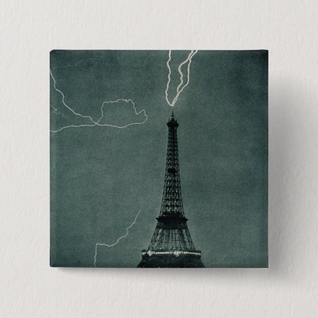 Lightning Striking the Eiffel Tower 2 Inch Square Button (Front)