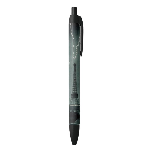 Lightning Striking the Eiffel Tower Black Ink Pen (Bottom (Vertical))