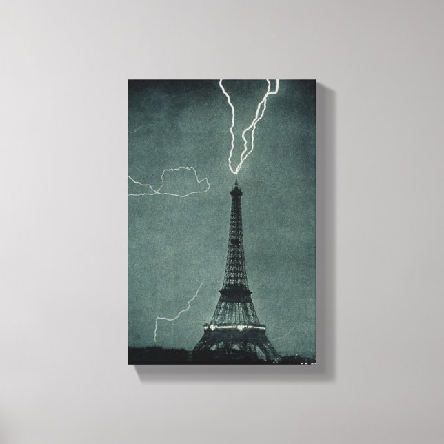 Lightning Striking the Eiffel Tower Canvas Print (Front)