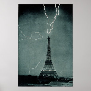 Lightning striking the Eiffel Tower, Paris France Poster