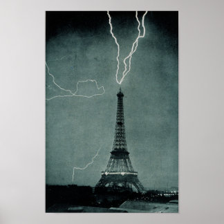 Lightning striking the Eiffel Tower, Paris France Poster