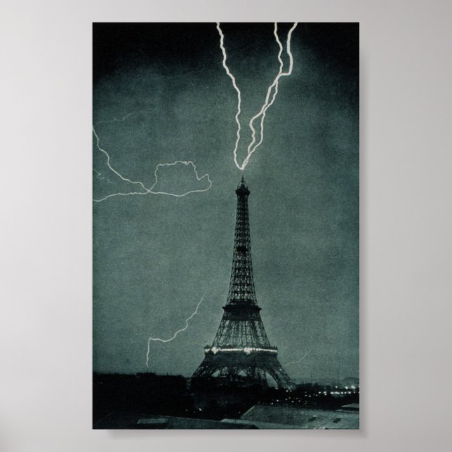 Lightning Striking the Eiffel Tower Poster (Front)