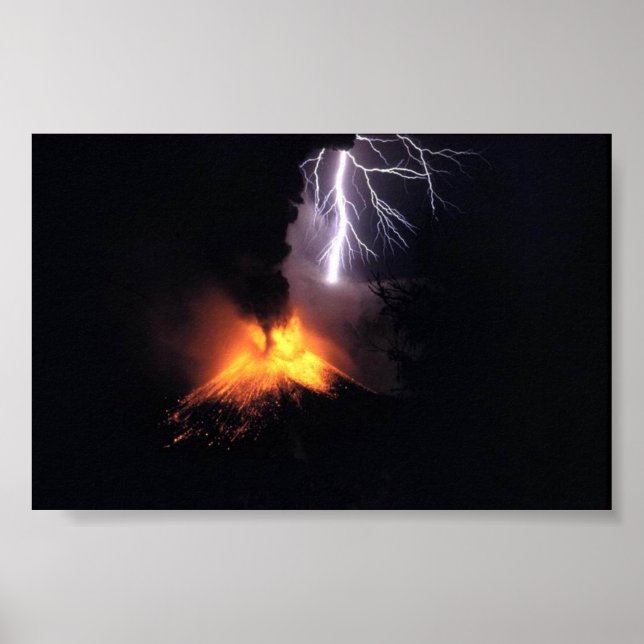 Lightning Strke over Volcano Indonesia Poster (Front)