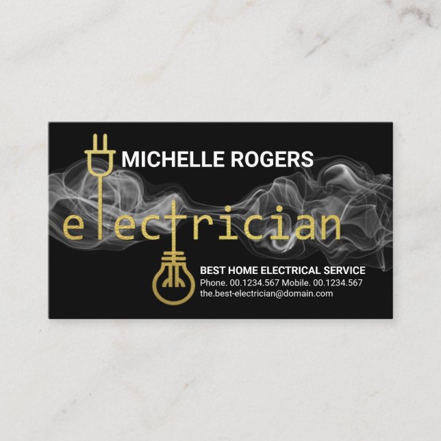 Lightning Vapour Stylish Gold Electrician Signage Business Card (Front)