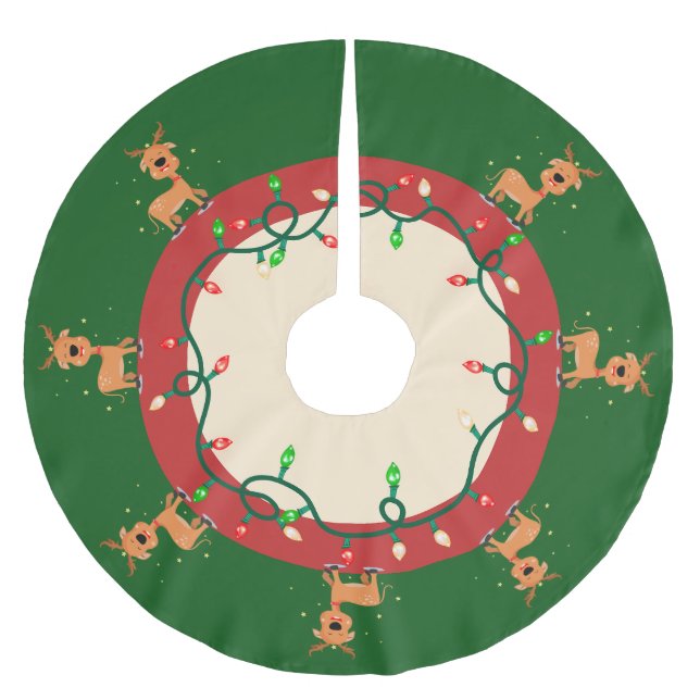 Lights and Reindeer Christmas Tree Skirt (Front)
