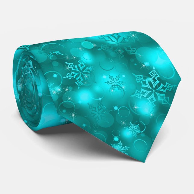 Lights and Snowflakes, Teal - Christmas Ties, Tie (Rolled)