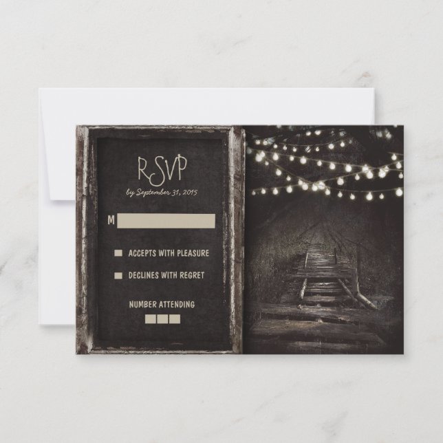 Lights and Tree Path Rustic Wedding RSVP Cards (Front)