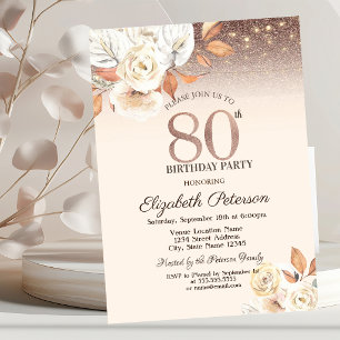 Lights,Autumn Flowers Glitter Bokeh 80th Birthday Invitation