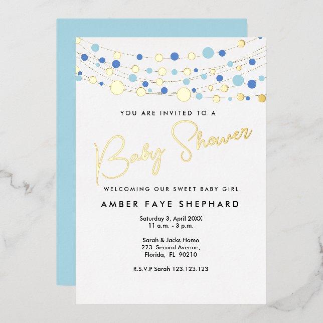 Lights Baby Shower Invitation - Yellow & Green (Front/Back)