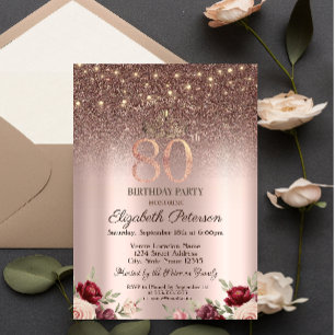  Lights,Burgundy Glitter, Rose Gold 80TH Birthday  Invitation