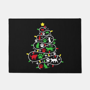Lights Cat Paws Print Christmas Tree Holiday   Doormat