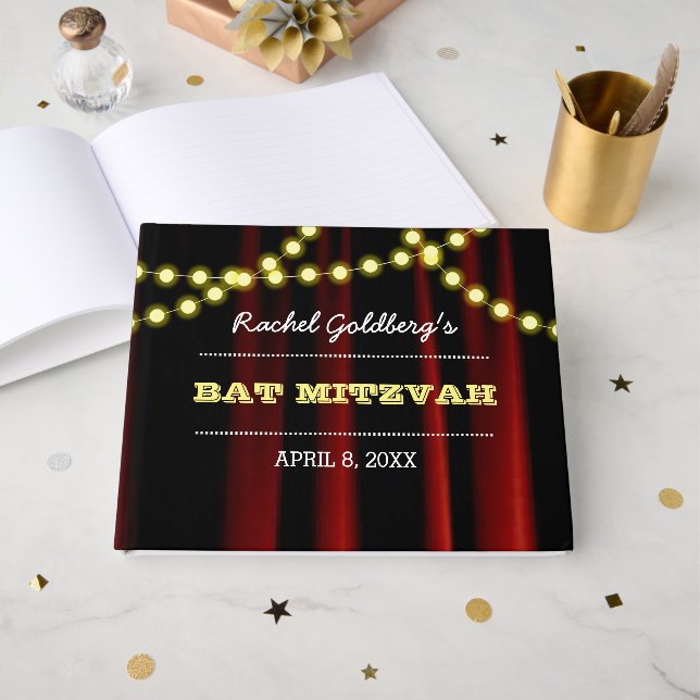 Lights de cinéma Livre d'invité Bat mitzvah jaune (Recto ouvert)