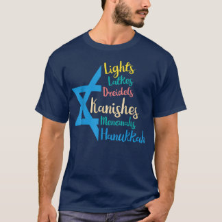 Lights Dreidels Latkes Hanukkah Chanukah Jewish Me T-Shirt