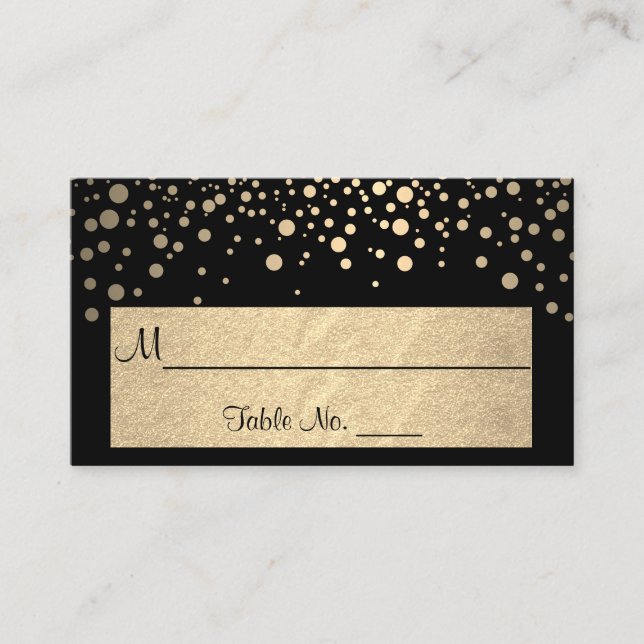 Lights Gold Confetti Dots on Black   Place Card (Front)
