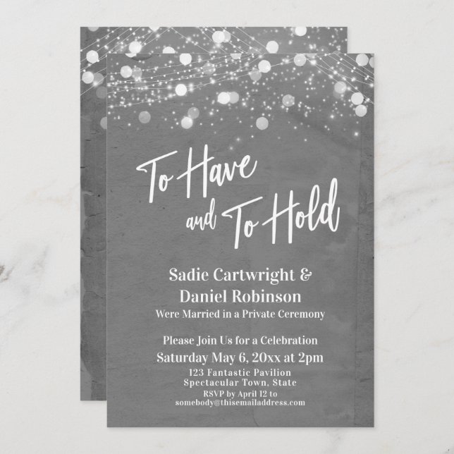 Lights Grunge To Have and To Hold Grey Invitation (Front/Back)