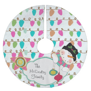 Lights Happy Snowman Custom Holiday Tree Skirt