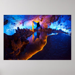 Lights in Reed Flute Cave, China Poster