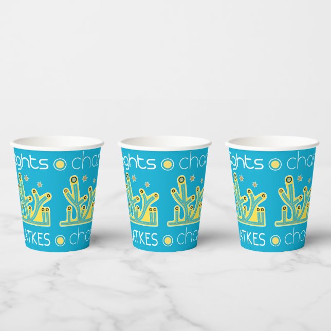 Lights Latkes Chanukah  8 oz. Paper Cups (Multi)