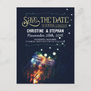 lights mason jar rustic romantic save the date announcement postcard