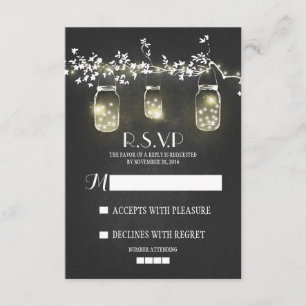 Lights mason jars chalkboard RSVP cards