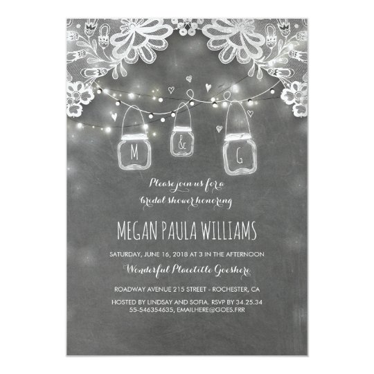 Lights Mason Jars Lace Rustic Bridal Shower Card
