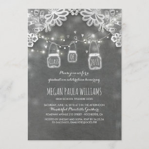 Lights Mason Jars Lace Rustic Graduation Party Invitation