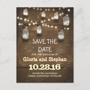 lights & mason jars rustic SAVE THE DATE postcard