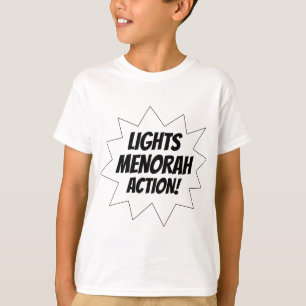 Lights Menorah Action - Black T-Shirt