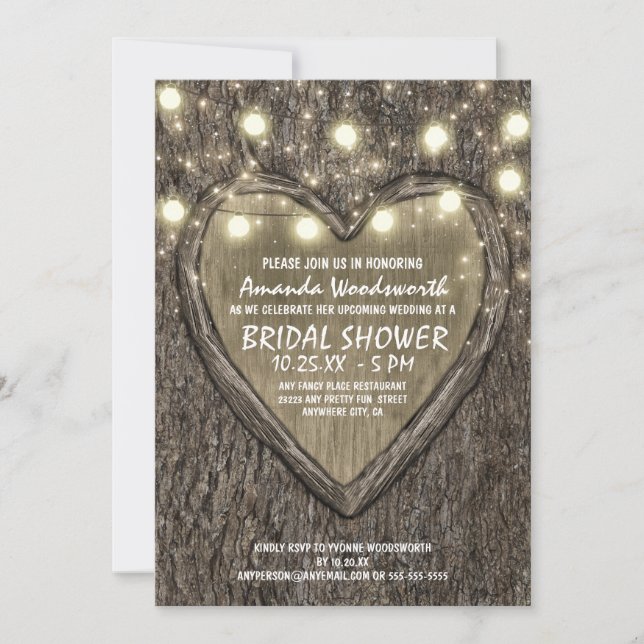 Lights + Oak Tree Bark Bridal Shower Invitations (Front)