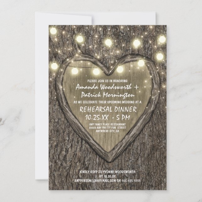 Lights Oak Tree Bark Rehearsal Dinner Invitations (Front)