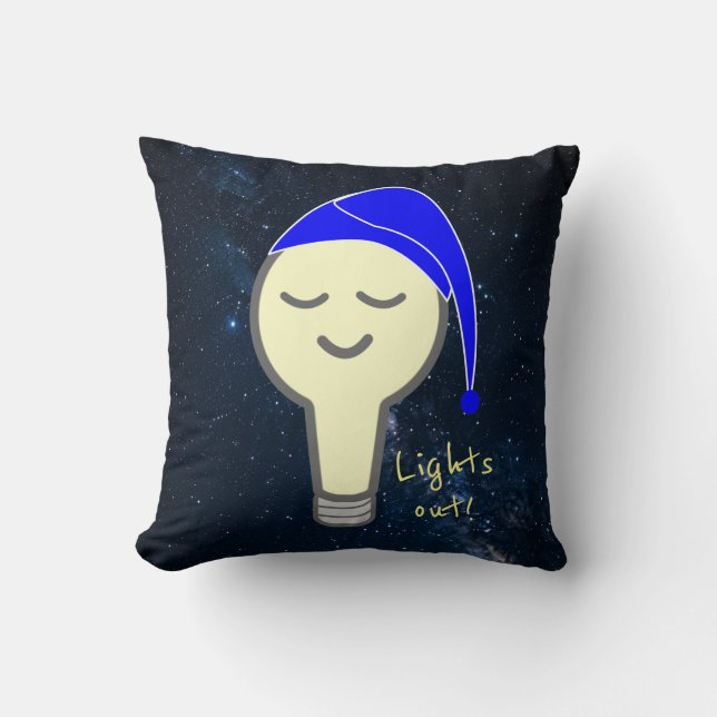 Lights Out Light Bulb w Starry Background  Throw Pillow (Front)